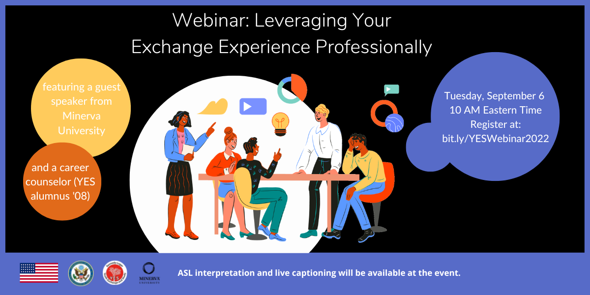 Graphic Promoting Leveraging Your Exchange Experience Professionally Webinar